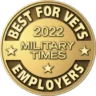 Gold badge with "Best for Vets Employers 2022" and "Military Times" text, featuring stars and embossed detailing.