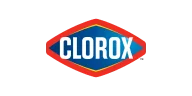 Clorox logo with white text on a blue diamond shape, outlined in red and yellow.