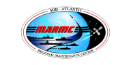 Logo of the Mid-Atlantic Regional Maintenance Center featuring ships, aircraft, and satellite over a globe with "MARMC" text in red.