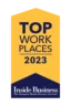 Yellow award plaque reading "Top Work Places 2023" from "Inside Business: The Hampton Roads Business Journal".